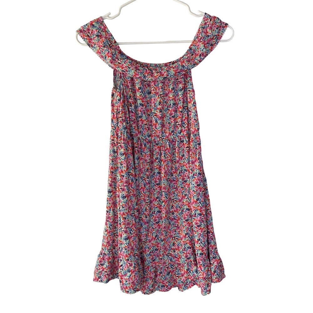 Picapino Girls Floral Off‎ The Shoulder Rayon Dress Pink Blue Size 10